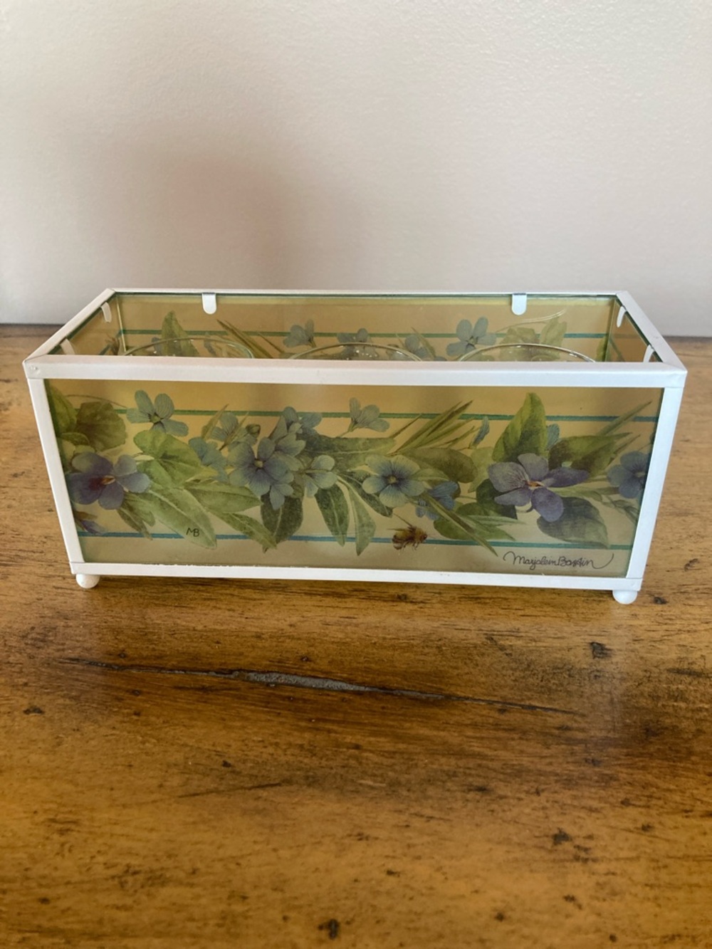 Marjoleim Bastin Glass Floral Decorative Candle Holder - Blue Floral Design